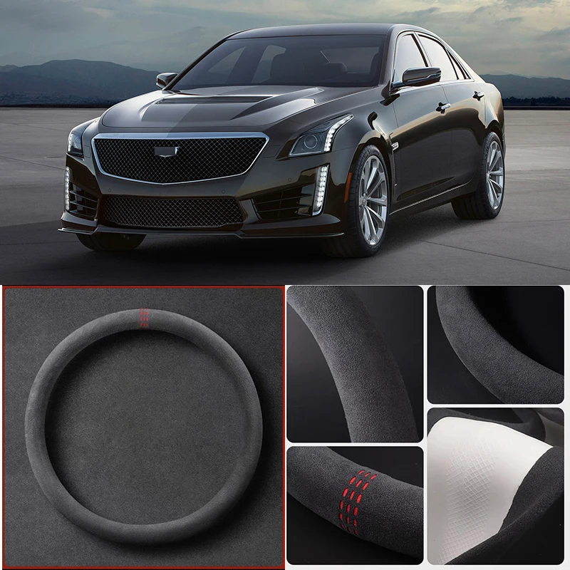 

Alcantara Anti-Slip Black Suede Leather Car Universal Steering Wheel Cover For Cadillac CTS Car Accessories