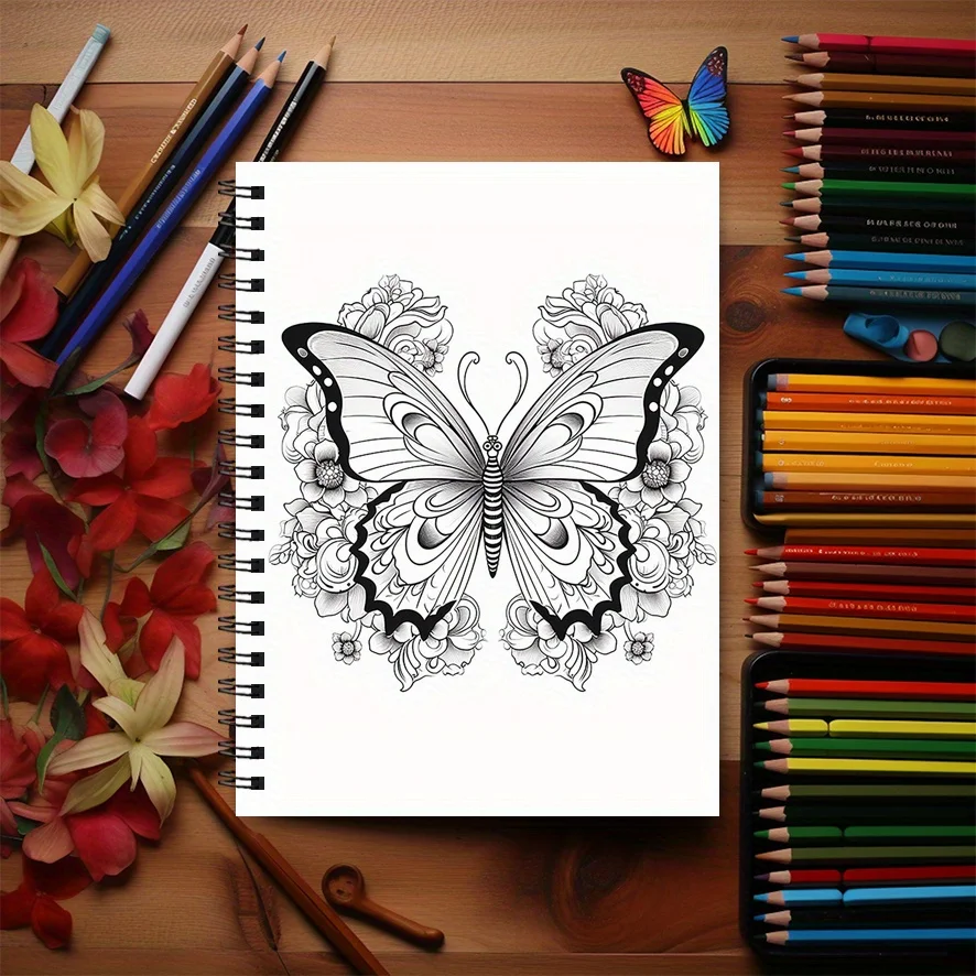 Flowers And Butterflies Unzip Coloring Book 8.3x11.2 Inch Art Therapy Stress Relief Coloring Book with 22 Illustrations