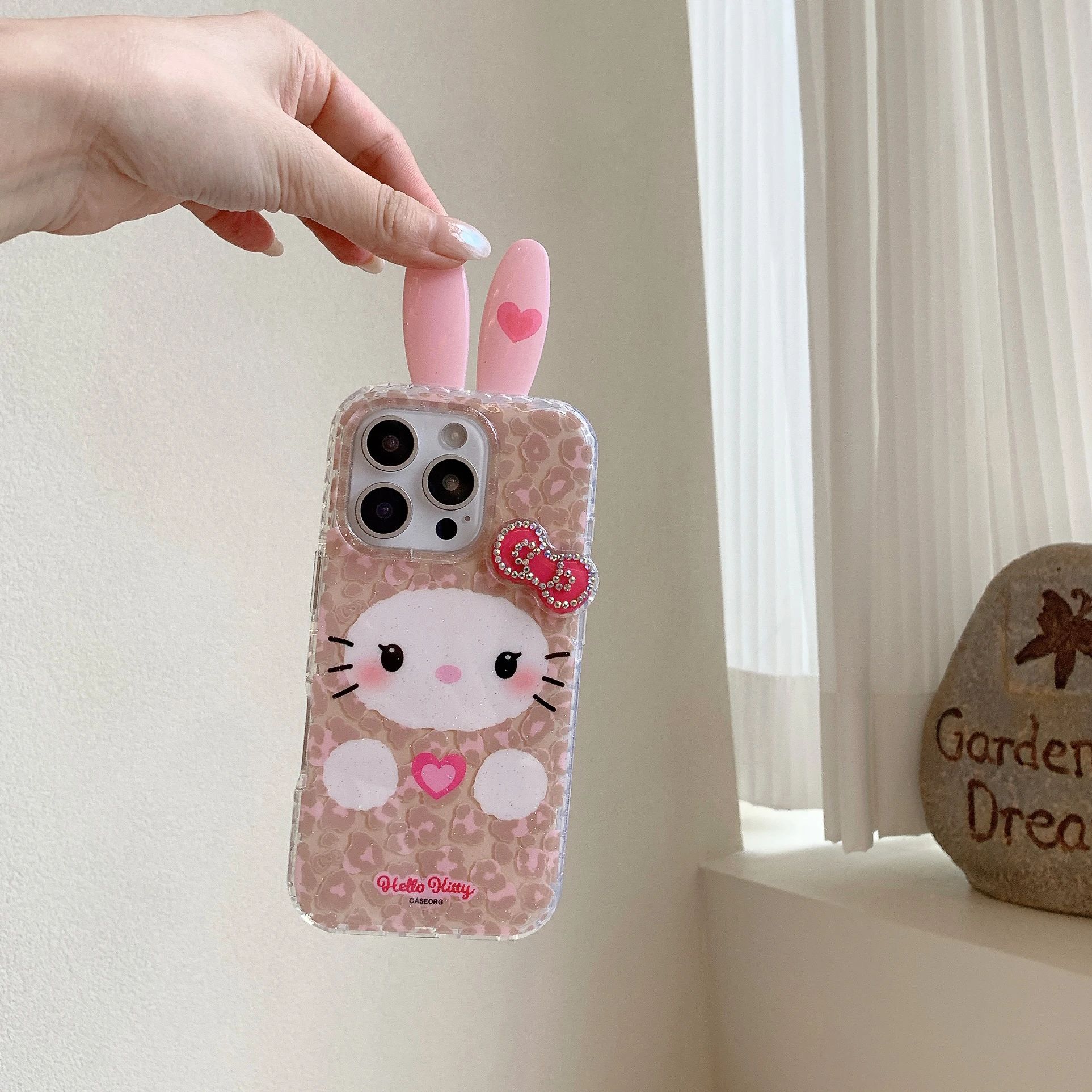 Super Słodkie Etui na Telefon z Uszami Królika dla iPhone 14 15 16 17 Pro Max - Prezent Urodzinowy Sanrio Hello Kitty Melody Design Najnowszy Produkt