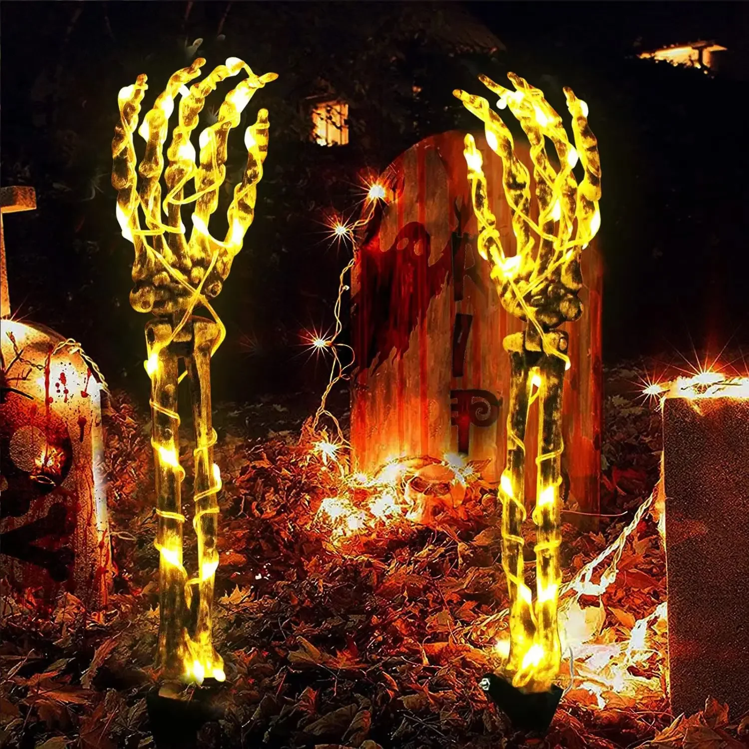 Halloween Skeleton Copper Wire Light Solar LED Light String Emitting Ghost Festival Horror Decoration Ghost Hand Light Ghost Pal