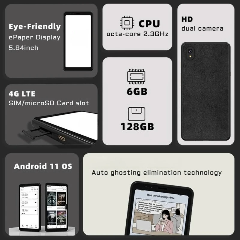 Hibreak Ebook Reader 5.84-inch E-ink Smartphone Electronic Book Ereader Android 11 Support Google Play e ink phone Tablet