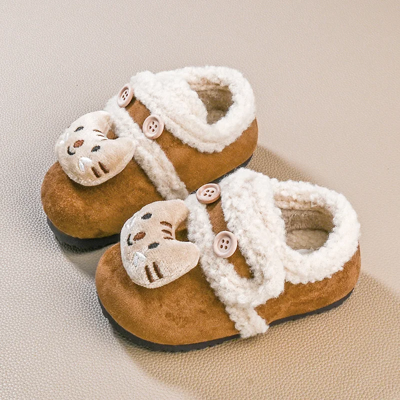 

2025 New Children's Winter Shoes Cute Cat Little Girls Causal Plush Shoes Warm Furry Soft Kids Fashion Outdoor Furry Shoes Brown