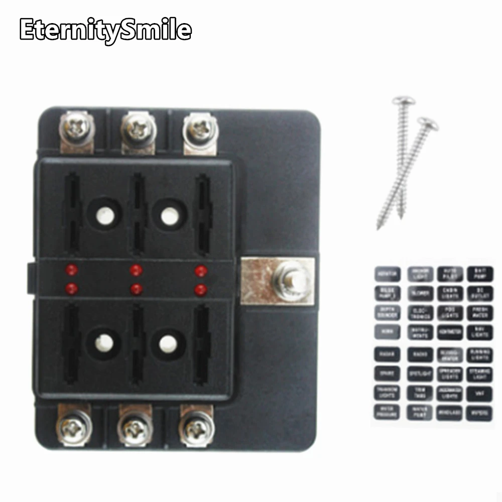 6 Gang DC 12~32V Blade Fuse Box Holder Fuse Block with LED Warning Light Protection Cover for Automotive Car Boat Marine Trike