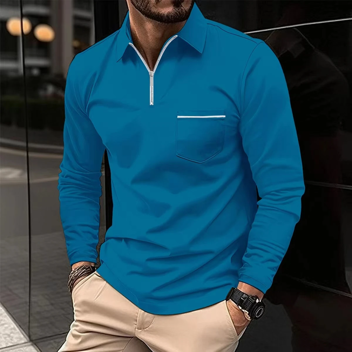 Spring Autumn Men Polo Shirt Casual Sports Shirt Men Pure Color Long Seeved Polo Shirt S-3xl Men T-shirt Fashion Breathable Top