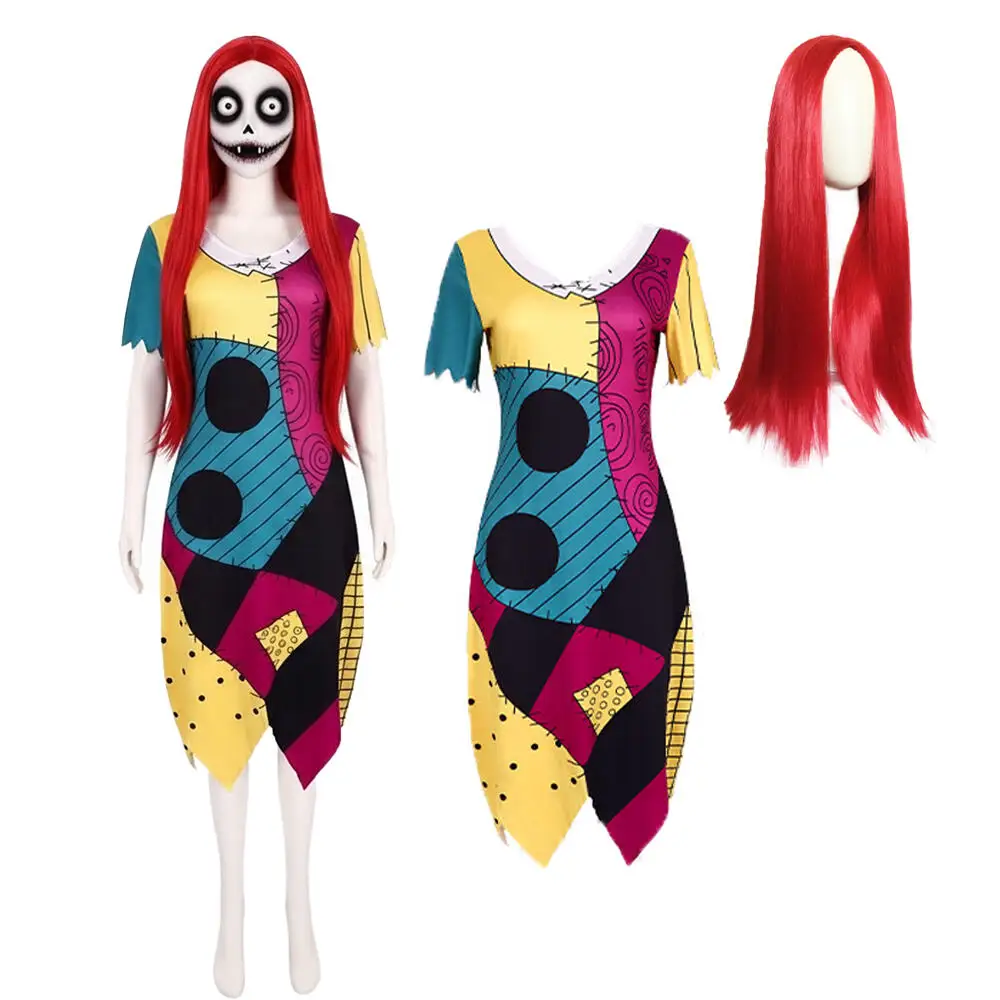 

Костюмы для косплея «Кошмар перед Рождеством Салли», платье, парик, красные длинные прямые волосы, ролевая игра, маскарадный бал, костюм для вечеринки