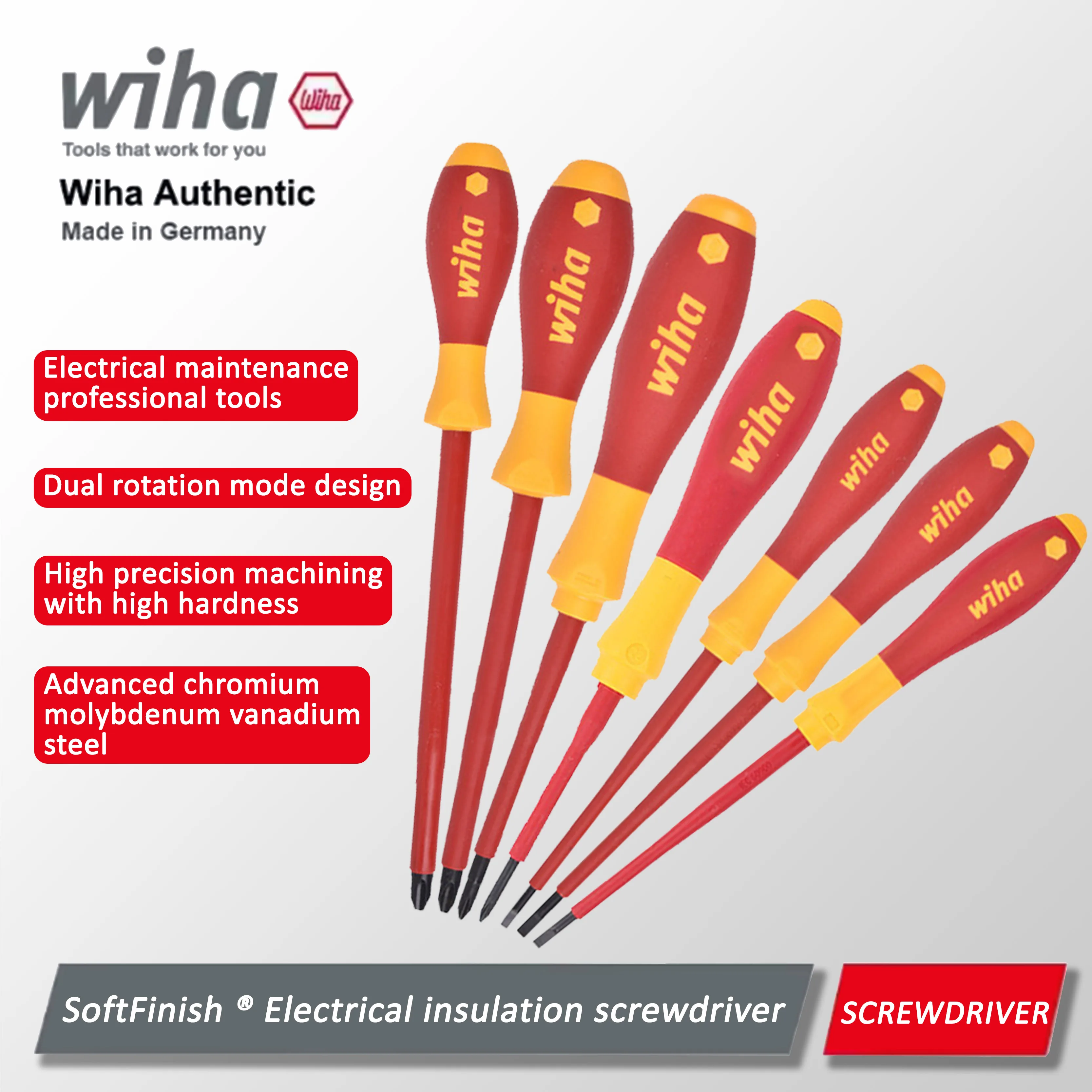 Chave de fenda Phillips de cabeça plana isolada Wiha, ferramenta manual para manutenção elétrica 00820/00821/00822/00846/00847/00848/00849