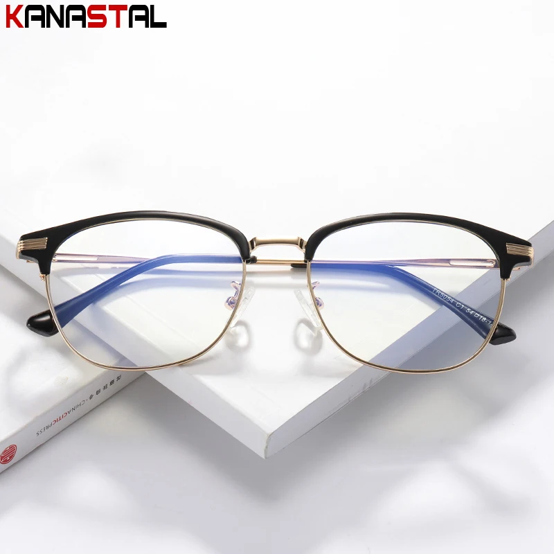 Women Full Glasses Frame Lightweight TR Metal Round Eyewear Optic Blue Light Blocking Prescription Myopia Reading Eyeglasses