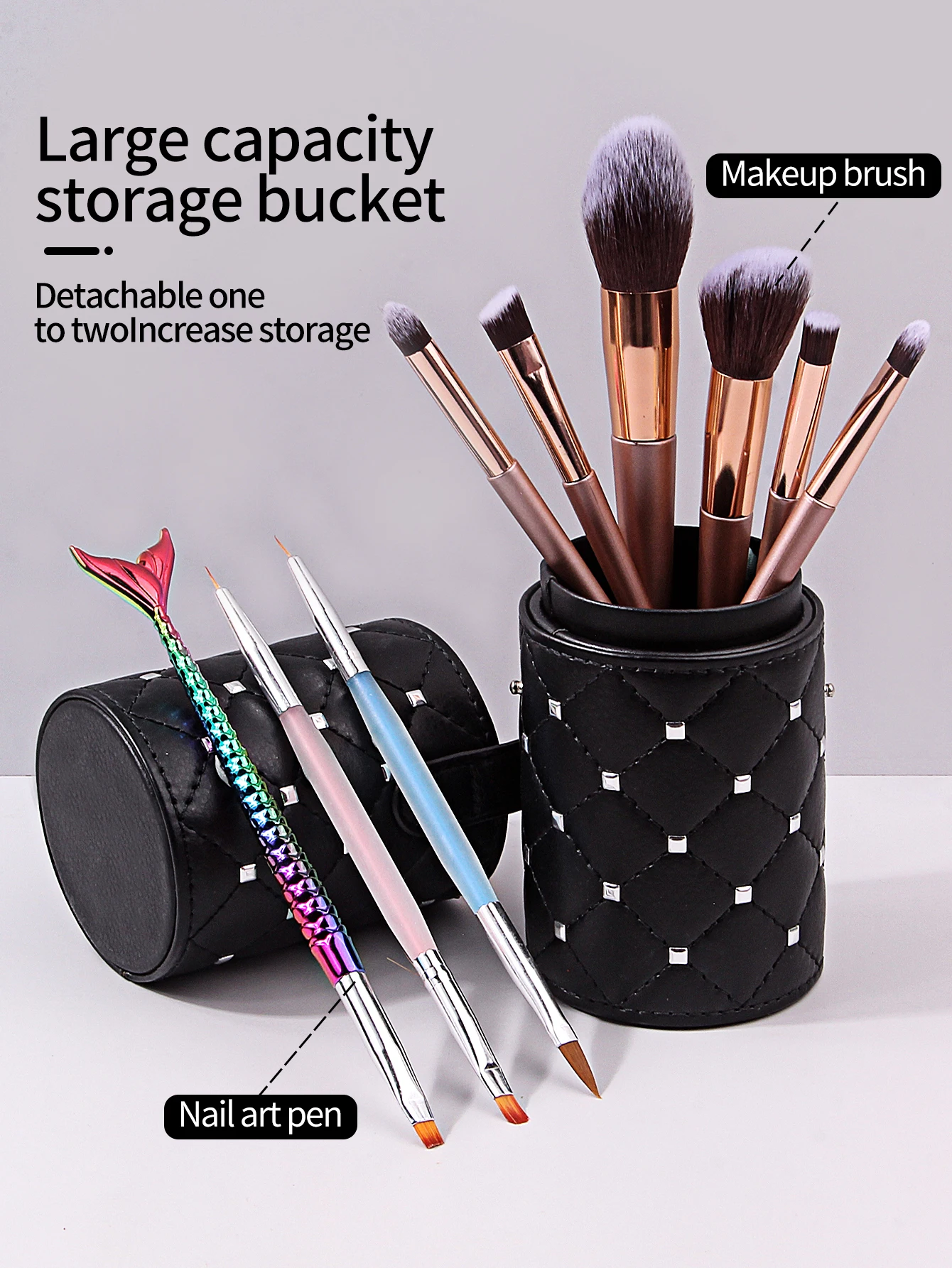 1pcs Black Rivet Buckle Makeup Brush Storage Cylinder Dustproof Makeup Brush Storage Brush Bucket Portable Makeup Storage Tool