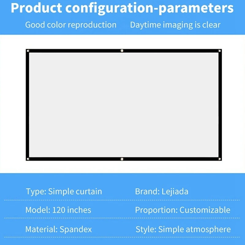 Portable Projector Screen for Home Theater Outdoor HD White Foldable Anti-Crease (120Inch)
