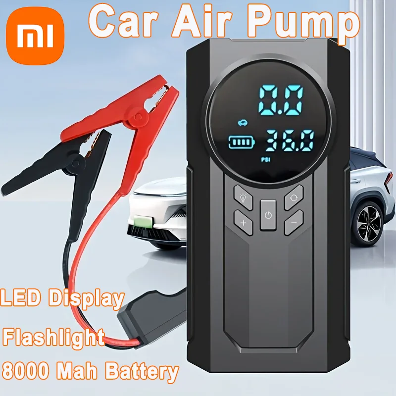 Xiaomi Portable Wireless Inflator Pump Emergency Car Battery Starter With An LED Display Flashlight Large 8000 Mah Battery