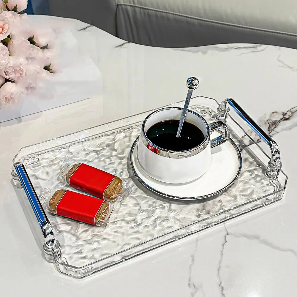 

Роскошный поднос для хранения с водной рябью, бытовой прозрачный прямоугольный поднос для обслуживания, декоративный поднос с ручкой для ванной комнаты, поднос для ванной комнаты