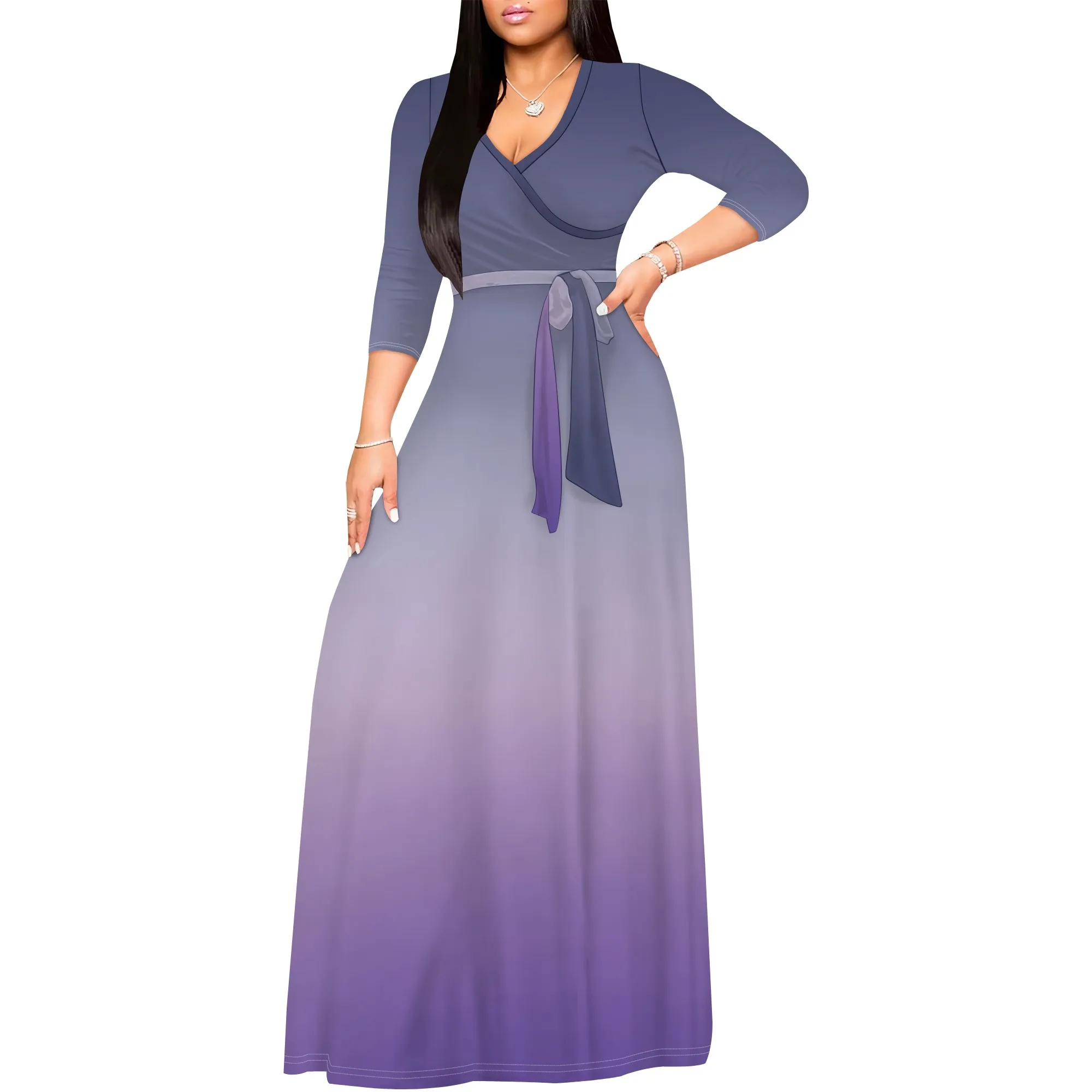

Casual Summer Dresses for Women Maxi 3/4 Sleeve Sexy Deep V Neck Bodycon Wrap Flowly Beach Vacation Dress with Belt