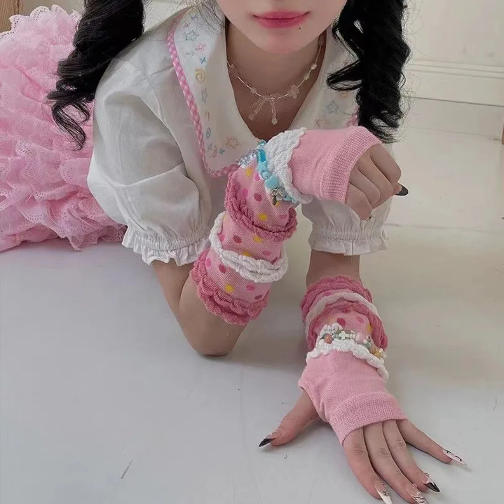 Guantes largos rosas con protección solar para mujer y niña, cubierta para brazo de Lolita, mangas para brazo de Cosplay Kawaii, 1 par