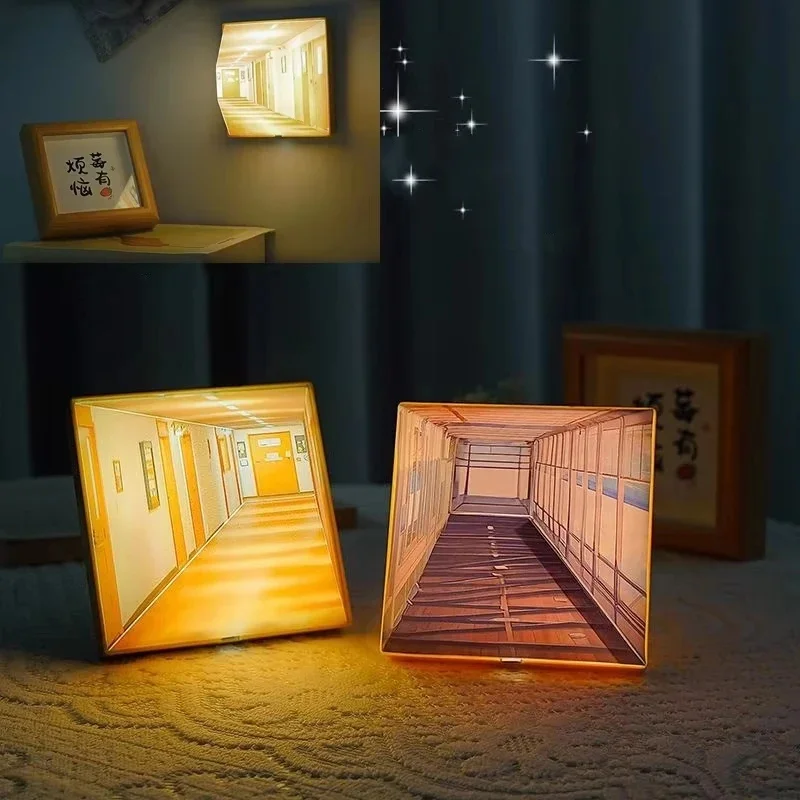 3D Naked Eye Vision Night Light Creative Wooden Wall Lamps Luminous Led Light Painting Frame Ornaments Living Room Decor Gift