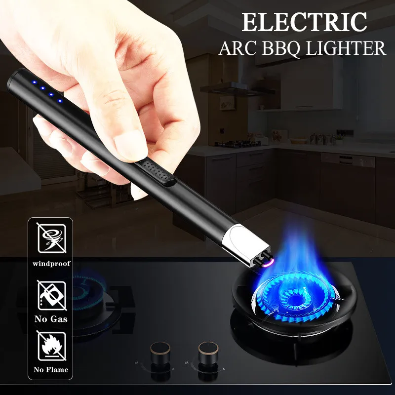 Mini encendedor de arco sin llama de pulso eléctrico, pantalla de energía, vela recargable por USB, cocina, estufa de Gas, pistola de encendido,