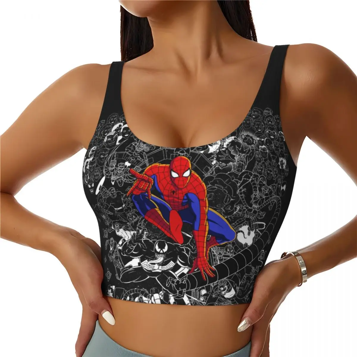 Custom Spider-Man The Animated Series Workout Crop Tank Tops Women's Seamless Running Yoga Sports Bras