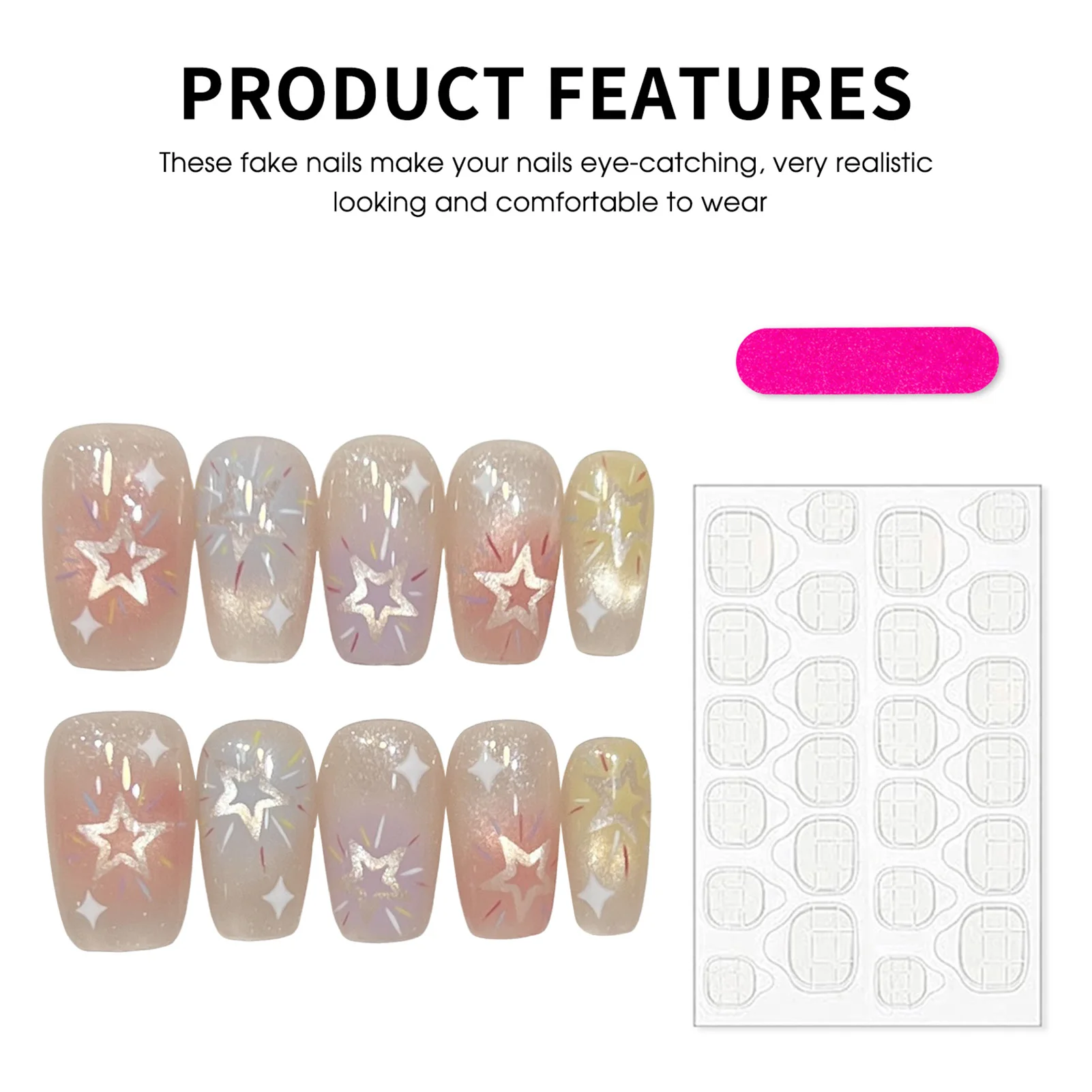10PCS Square Glossy Press on Nails with Starlight Cat Eyes Natural-looking Colorful Handmade False Nails for Women