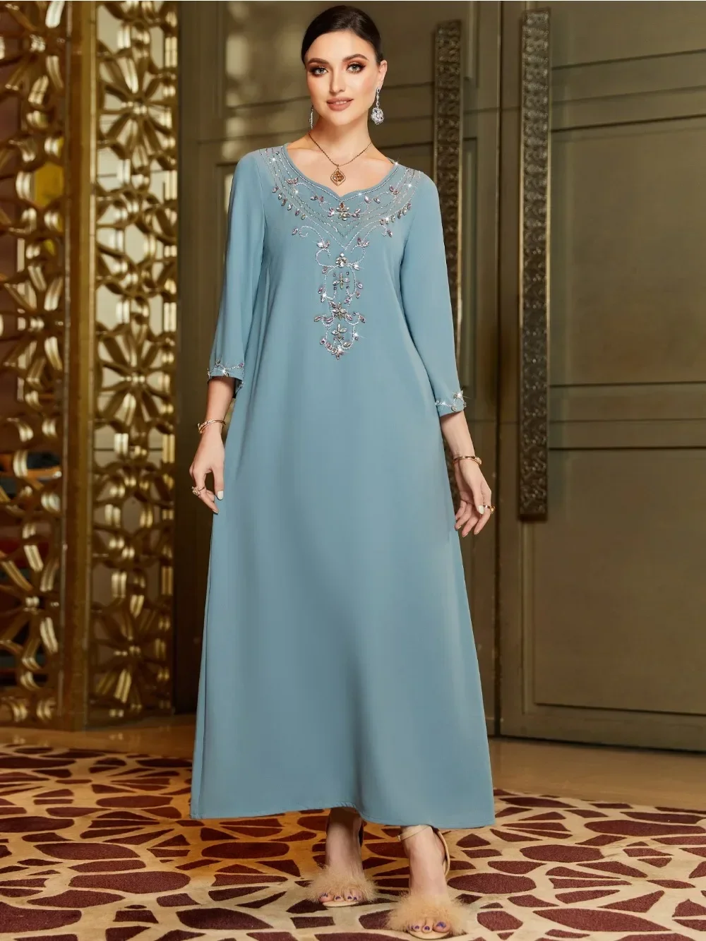 Elegant Muslim Party Dress Abaya for Women Diamond Jalabiya Morocco Party Dresses Dubai Kaftan Abayas Vestidos Arab Long Robe