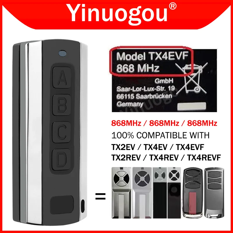 868MHz TX2EV TX4EV TX4EVF TX2REV TX4REV TX4REVF Garage Door Remote Control 868MHz Gate Remote Control Controller Programming