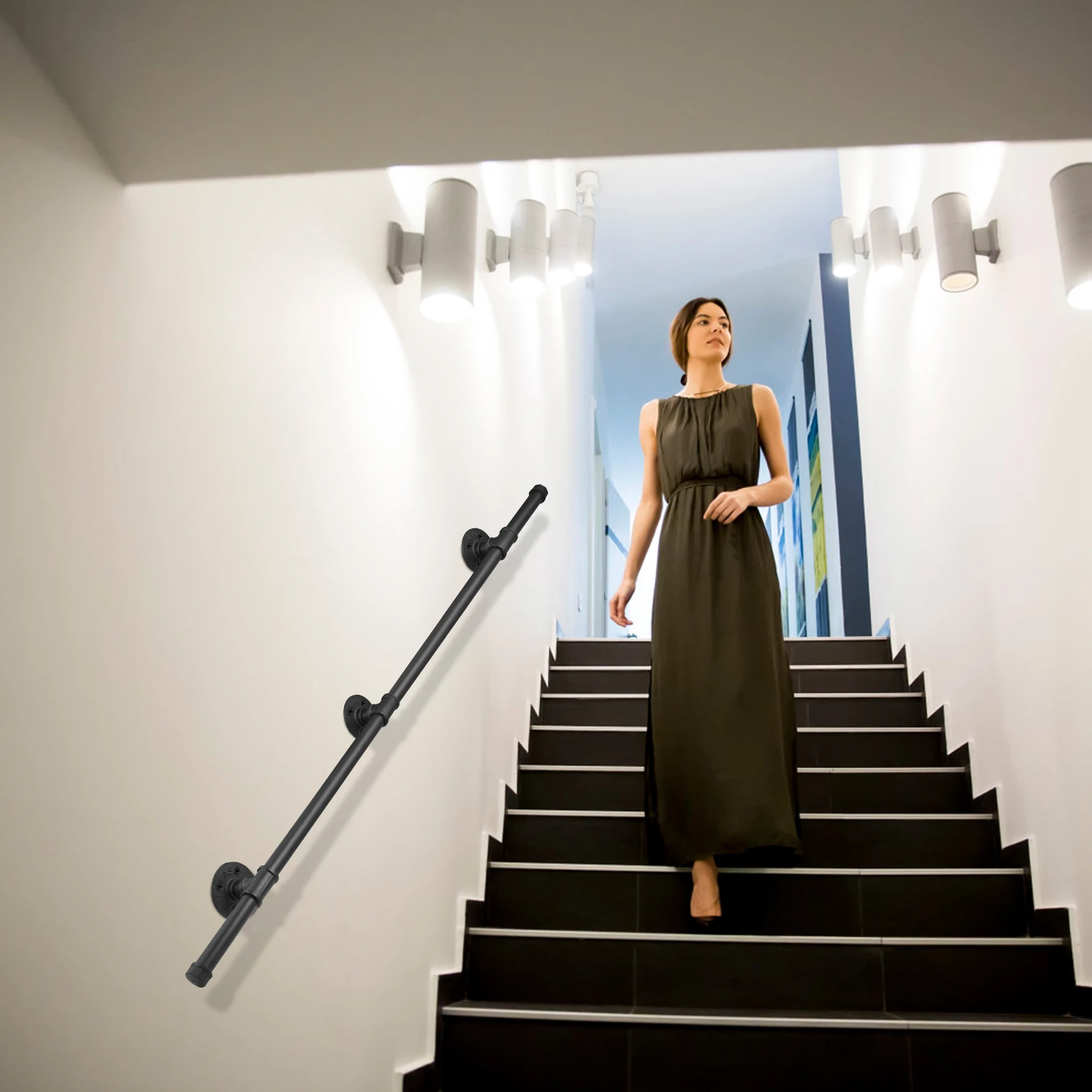 درابزين درج مضاد للانزلاق من الحديد المطاوع ، أنبوب مياه منزلي بسيط ، جدار داخلي مائل ، سلم متحرك لكبار السن ، تجارة #4