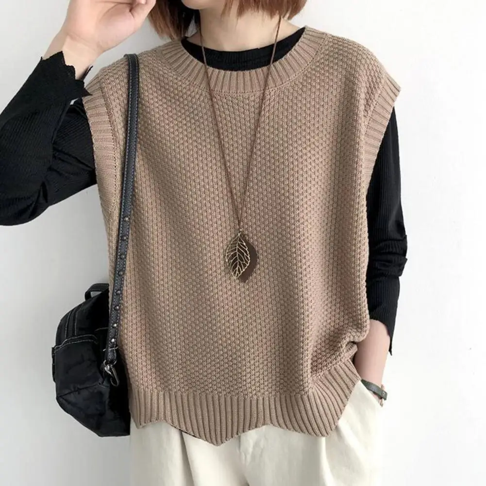 

Cozy Women Vest Stylish Women's Knitted Vest Cozy O Neck Sleeveless Top with Wavy Hem Soft Warm Autumn Winter for Casual