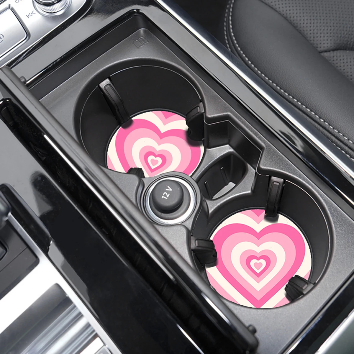 2pcs Pink Love Car Coasters Cartoon Heart Waterproof Non-slip Cup Holder Women Men Car Interior Decorations