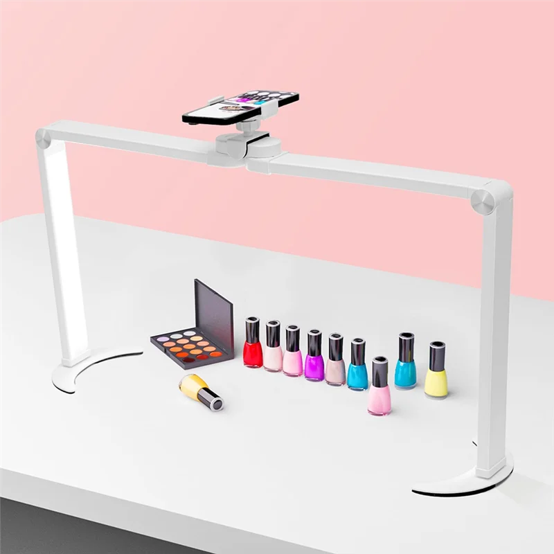 

ABKY-Large Nail Tech Light With Phone Holder, Foldable Nail Lamp For Desk, Half Moon Led Light For Eyelash Extensions, Makeup, S
