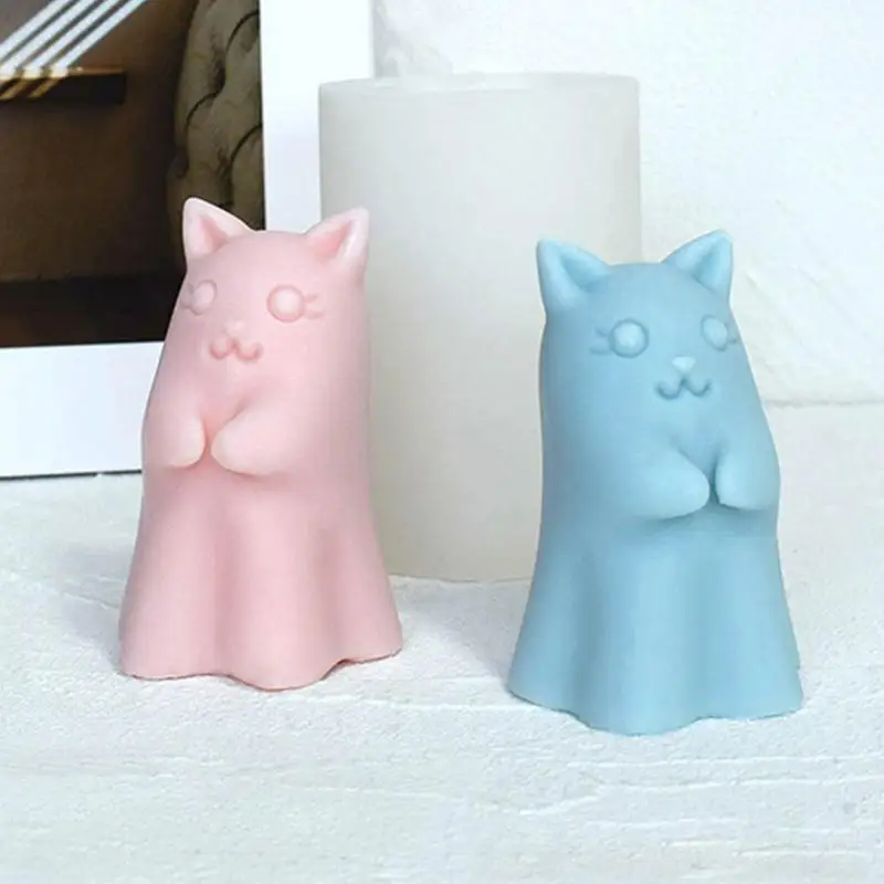 Halloween Cat Mold Ghost Cat Design Handmade Candle Making Mould 3D Animal Mold Silicone Animal Mold For Candle Making Animal