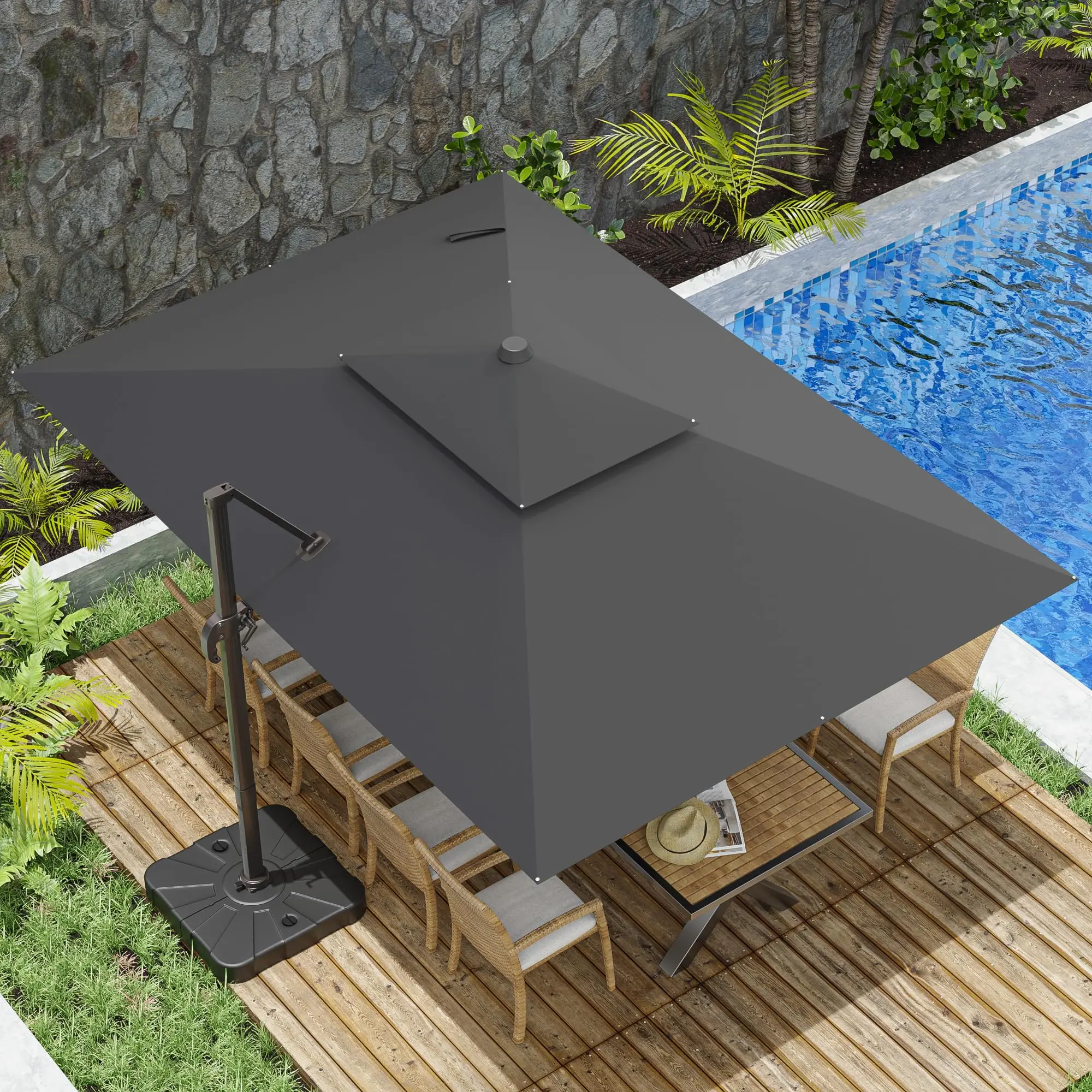 10x13FT Cantilever Outdoor Patio Umbrellas, Double Top Large Rectangle Umbrella, Heavy Duty 360° Rotation Offset