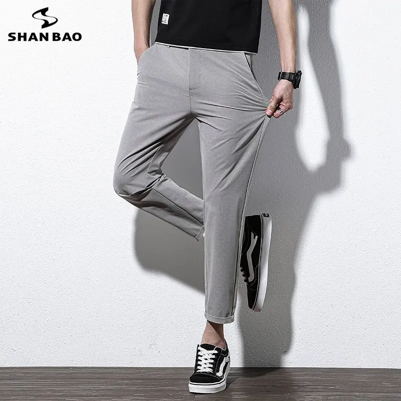 Summer Men's Casual Cropped Pants Slim Straight Elastic All-Match Small Trousers Loose Comfortable Sports Pants 5 Colors