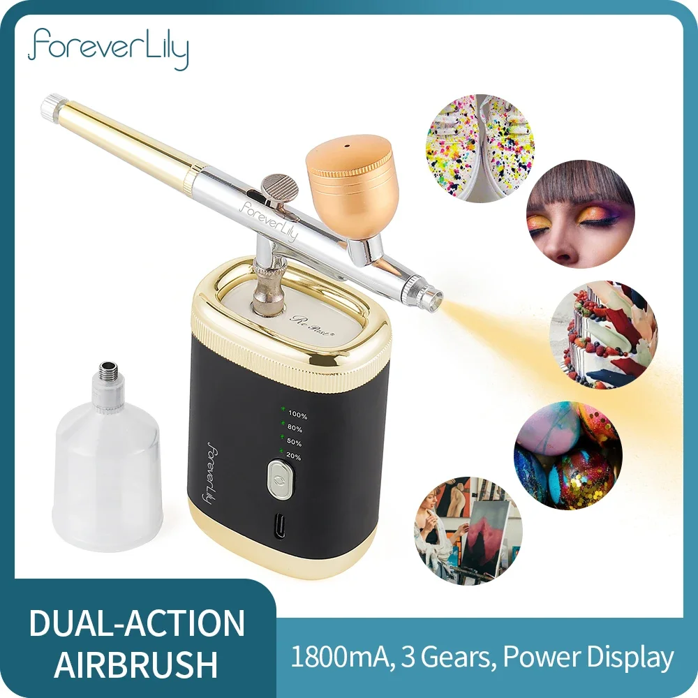 1800mAh Dual-action Mini Air Compressor Kit 0.3mm Nail Airbrush for Nails Cake Makeup Paint Air Spray Gun Oxygen Injector