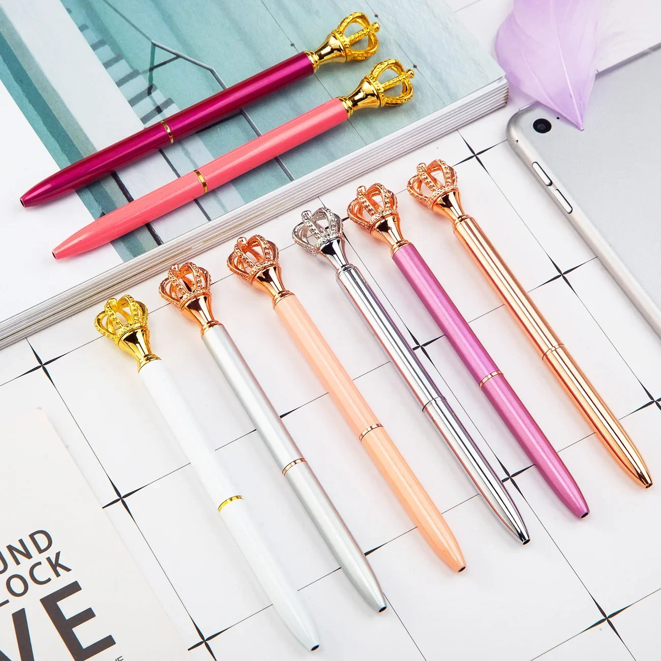 A10PCS Fresh And Lovely Crown Neutral Pen Business Gift Pen Inswind Metal Ballpoint Pens For Writing Stationery