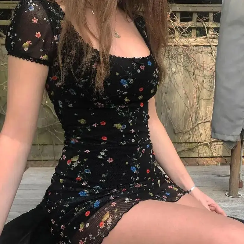 Sexy vintage 2000s renda estética vestido f e moda fena roupas flo