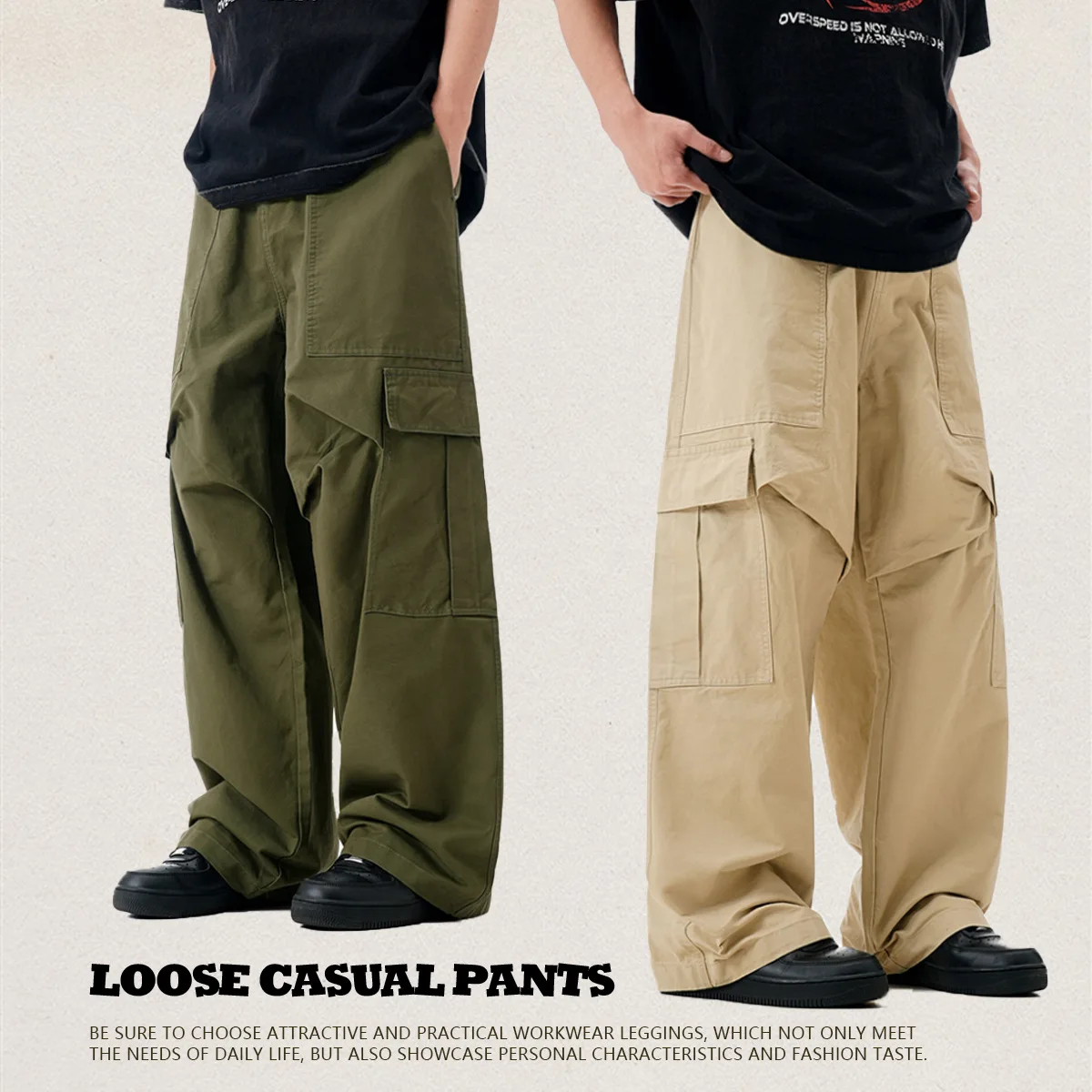 

American Sle Loose Casual Work Pants Men Women Summer Fold Brand Khaki Wide Leg Straight Loose Ci Faion Cotton Pants