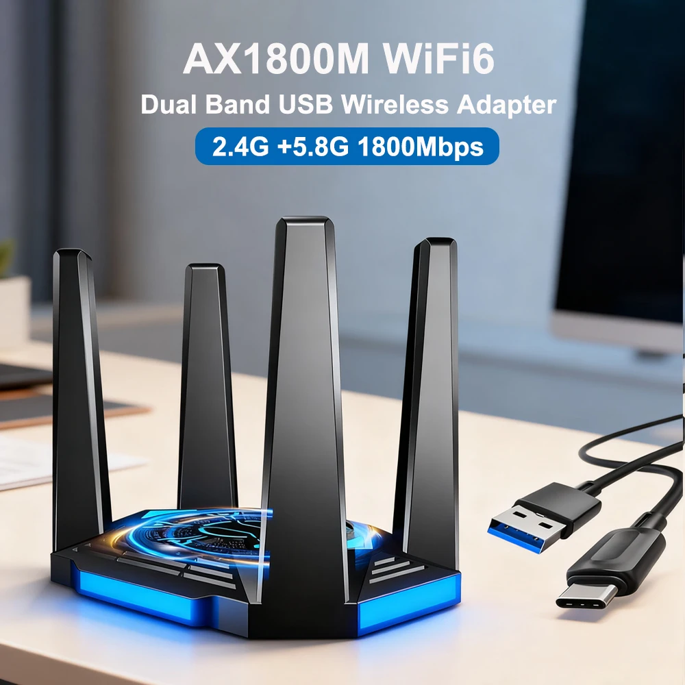 

WiFi 6 1800Mbps USB 3.0 Adapter Dual Band 2.4G/5Ghz Network Card Wireless Wifi Receiver BT5.2 802.11AX Driver Free For Win10/11