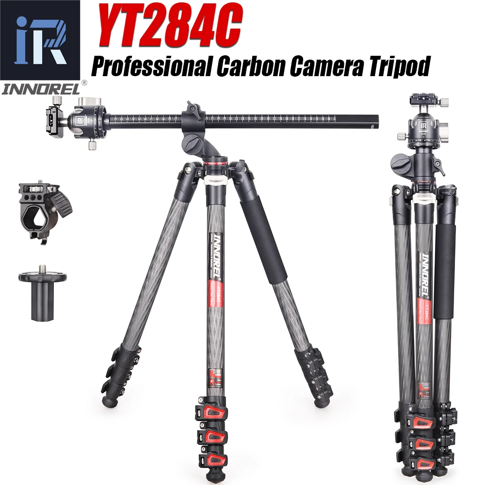 Carbon Fiber Horizontal Tripod INNOREL YT284C, Professional Camera Monopod for DSLR Video Camcorder Overhead Shooting Load 20kg