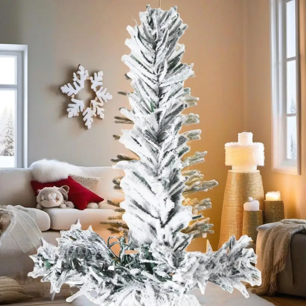 7ft Slim Flocked Snow Artificial Half Christmas Tree - Perfect Holiday Decoration