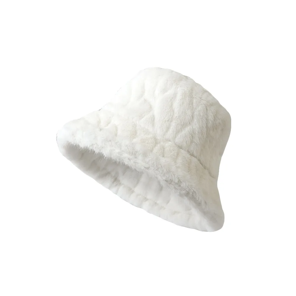 قبعة شتوية جديدة من الفرو المنفوش قبعة دلو سميكة مقاومة للرياح بلون سادة قبعة صياد للنساء والفتيات #1