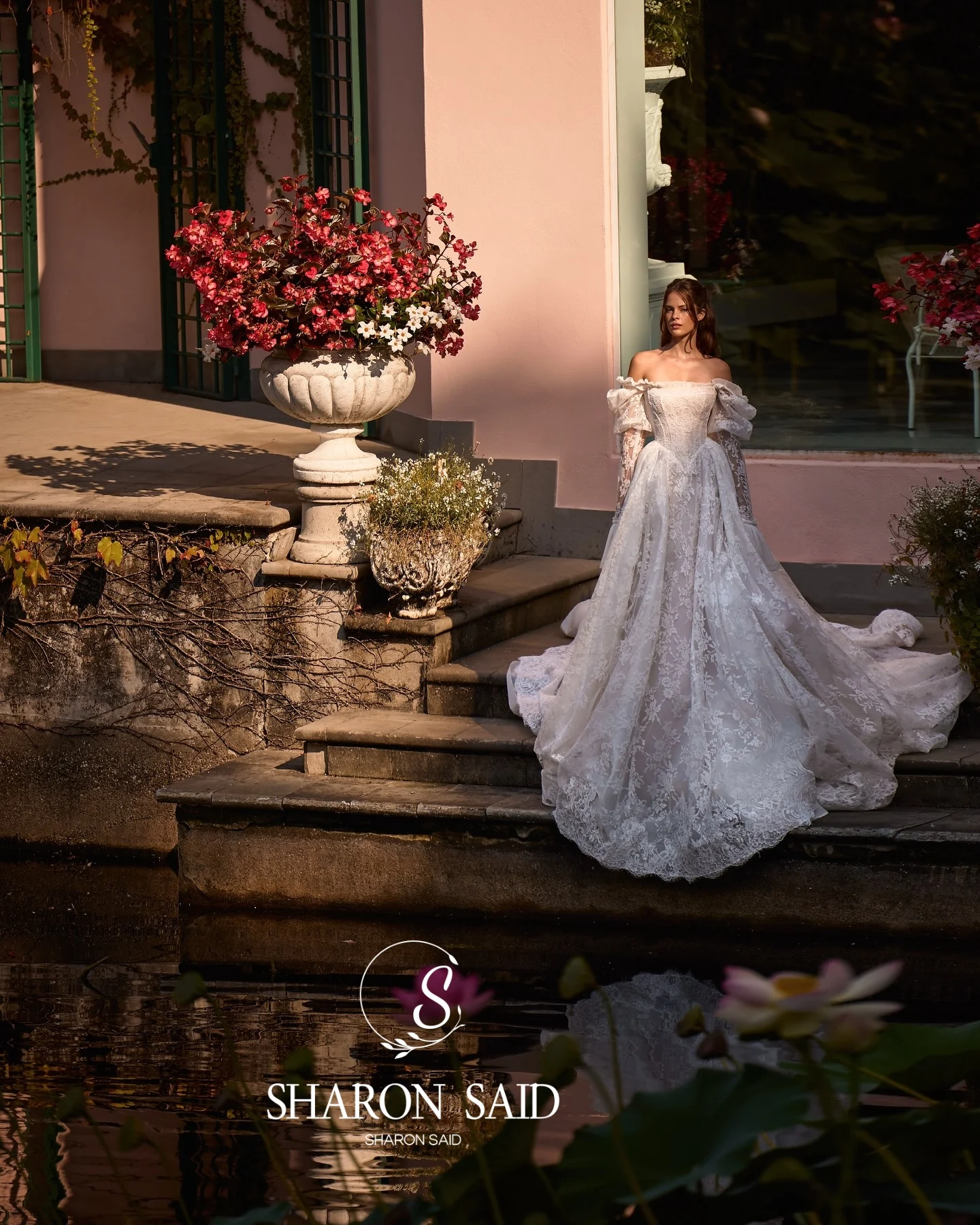 Sharon Said 2026 A-Line Princess Off White Lace Wedding Dress With Jacket Vintage Square Collar Bride Gown SW119 Customized
