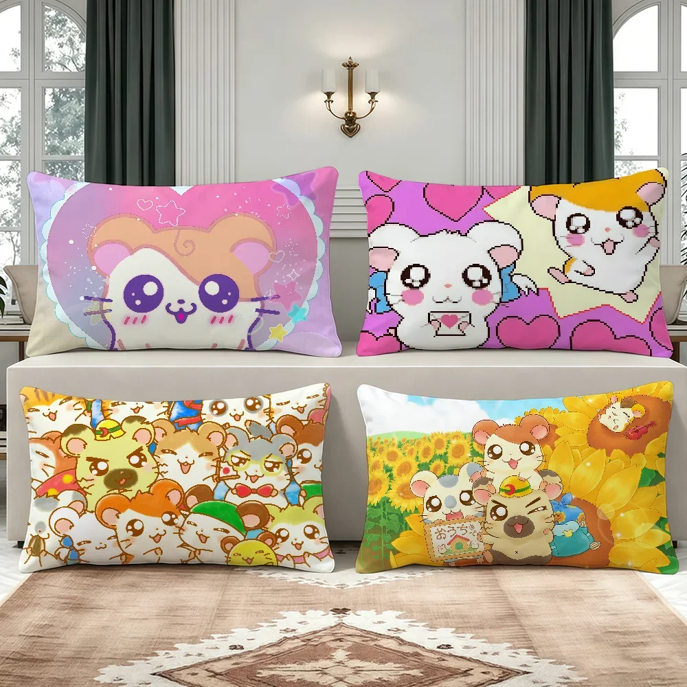 Cartoon H-Hamtaro Kawaii Cute cushion cover Breathable Washable Decor Shell Concealed Zipper Sofa Office Lumbar Decoration