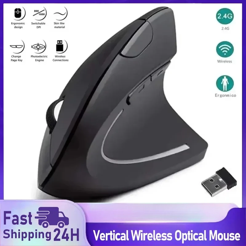 

Vertical Mouse Ergonomic 2.4GHz Wireless Optical Mice 3 Adjustable DPI 800/1200/1600 6 Buttons for Laptop PC Computer Desktop