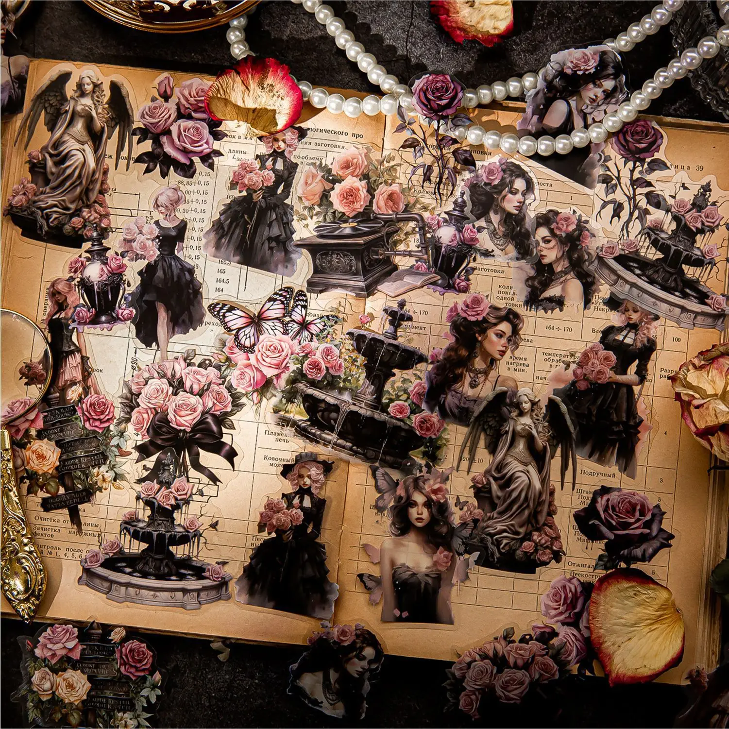40 Stück/Packung Thorn Manor Serie PET-Aufkleber-Set, Dunkelthemen-Dekor für Tagebücher und Scrapbooking-Zubehör