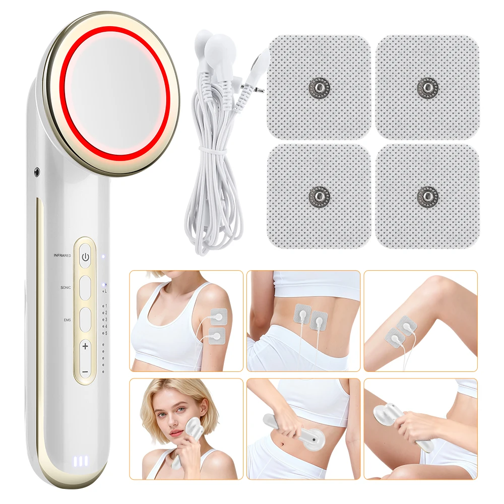 Masajeador Corporal Eléctrico Ultrasónico, Masajeador Facial con Ultrasonido Infrarrojo, Quemador de Grasa por Cavitación, Máquina Adelgazante EMS