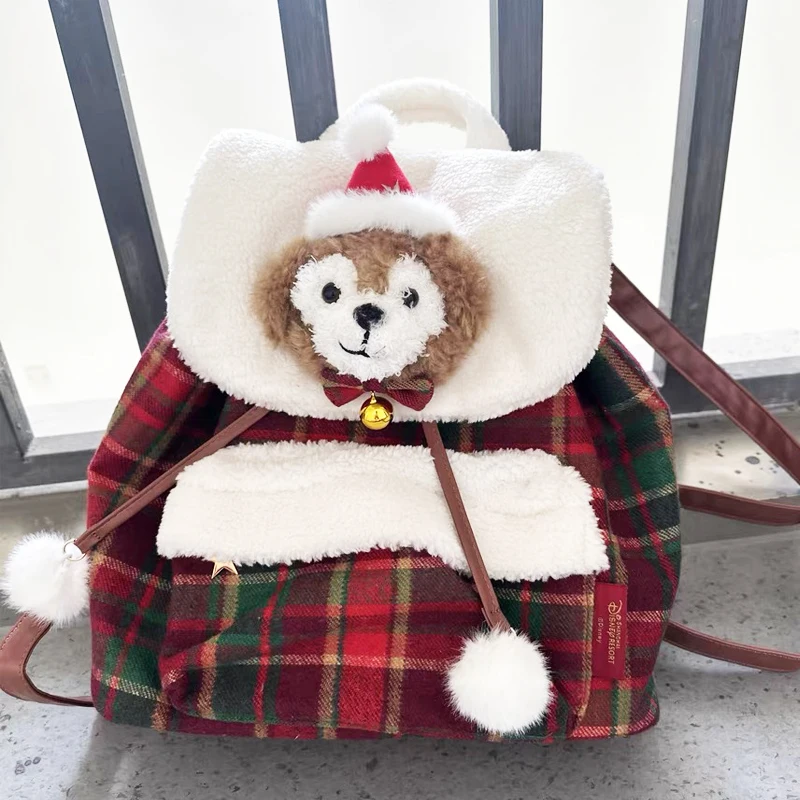 Christmas Fashion Backpacks For Women Luxury Designer Handbags And Purses 2024 New In Bear Head Puffer Ball Plaid Cloth Shoulder