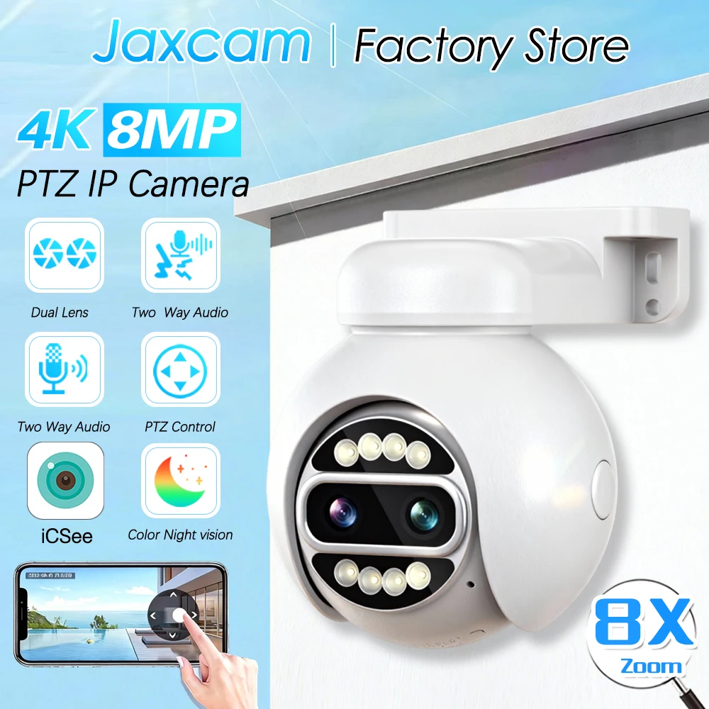 كاميرا POE PTZ عدسة مزدوجة 8MP 4K 8X تكبير رقمي اللون للرؤية الليلية الصوت الأمن مراقبة الفيديو CCTV كاميرات IP XMEye App #1