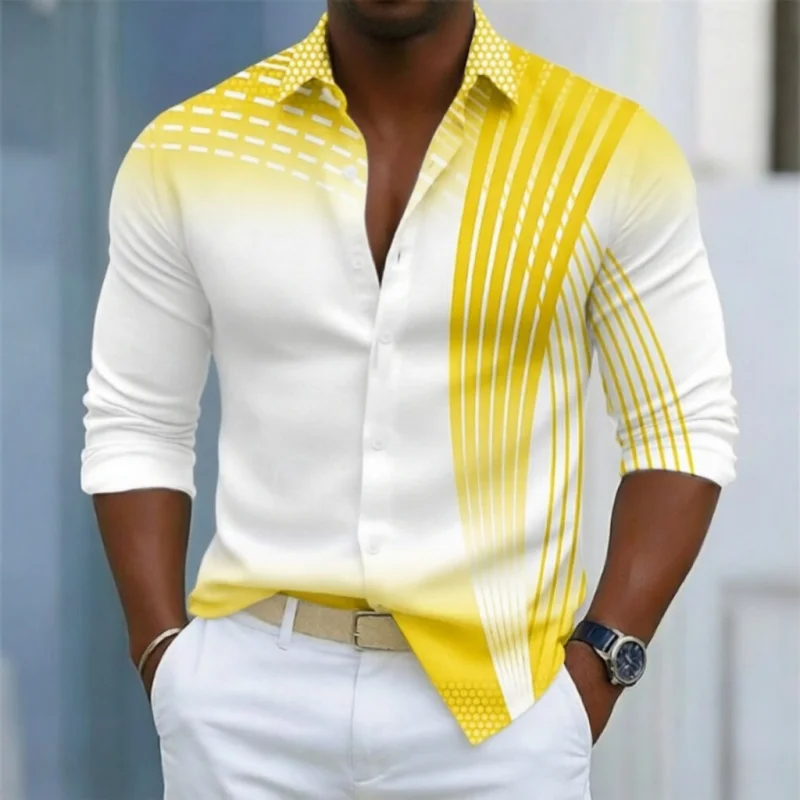 

Modern urban style men's long sleeved shirt with collar design, digital printing, casual and comfortable, fashionable dressing