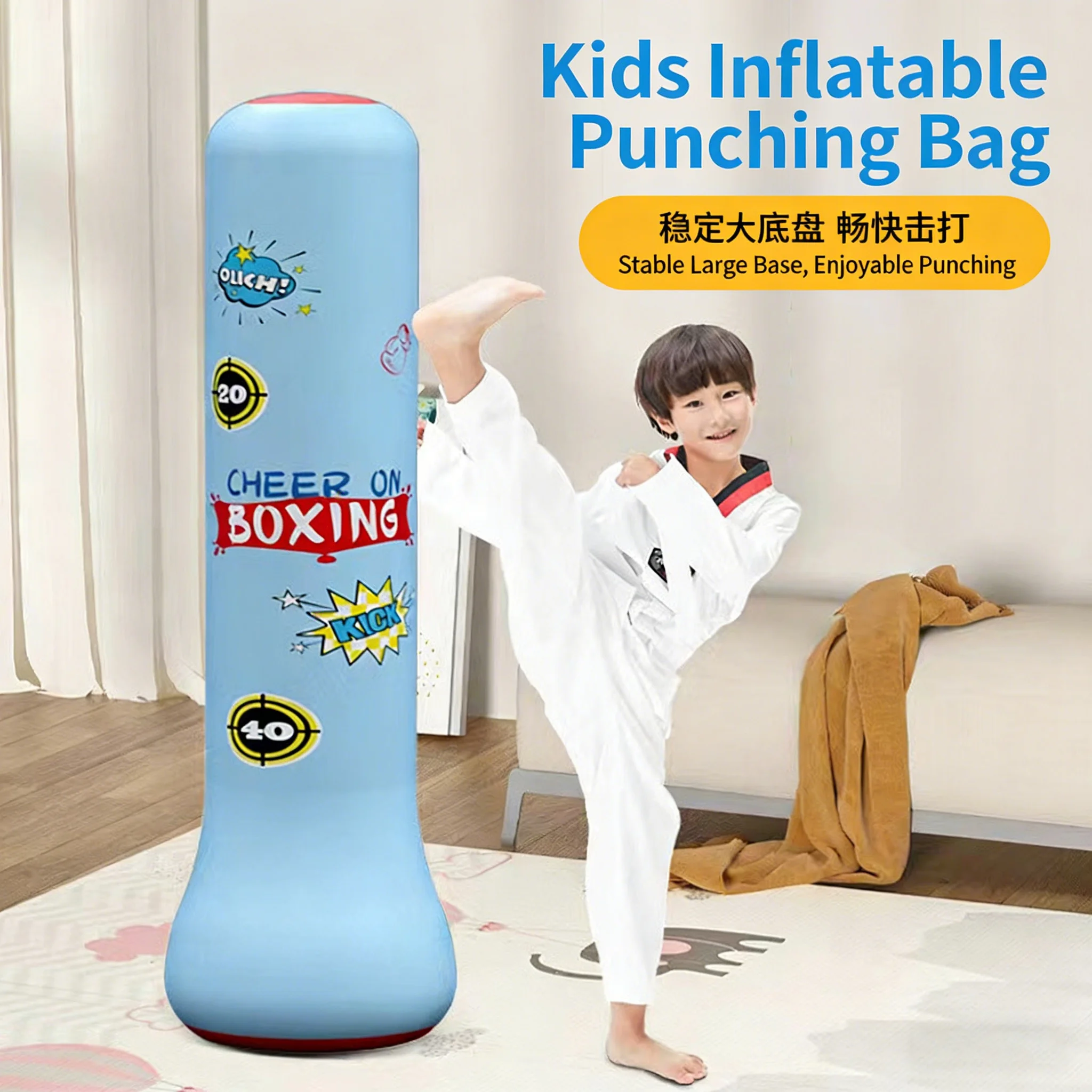 1.2m 1.6m Inflatable Standing Punching Bag for Teens Kids Home Fitness Training Boxing Sandbag Wobble Punching Column Unisex Mar