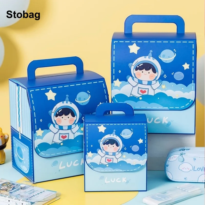 

StoBag 10 шт. мультяшная коробка для конфет, закусок, школьный портфель, крафт-бумага с ручкой, подарок для детей, милая детская еда, печенье для хранения