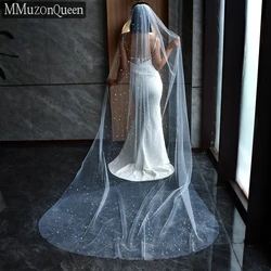 MMQ M58A High-Quality Colored Diamond One Layer Cathedral Veil Handmade White Beige With Hair Comb Bride Wedding Veil