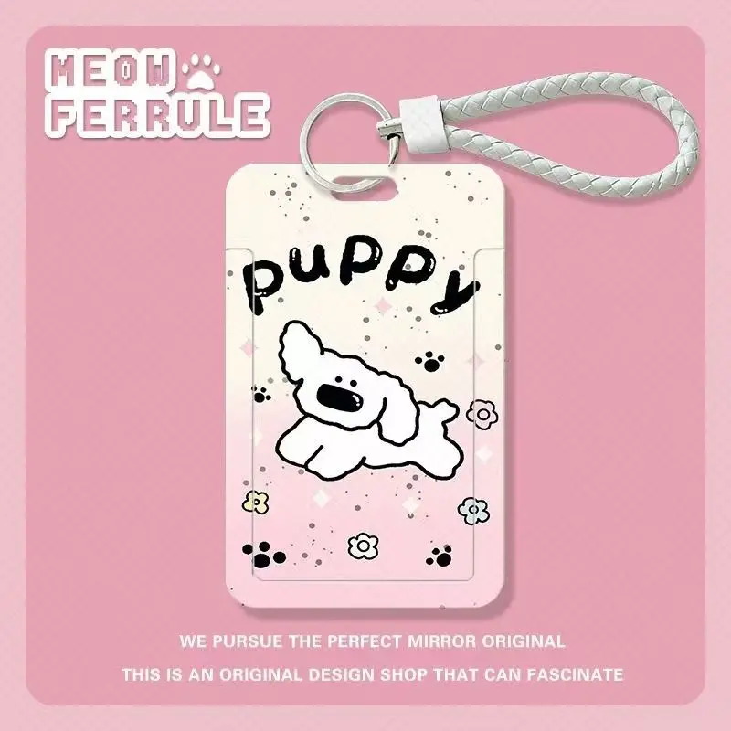 Dompet Kartu Vertikal Pink Star Cute Puppy, Tempat Kartu Bernilai Tinggi untuk Wanita, Tempat Kartu Identitas, Gantungan Kunci, Tempat Kartu Foto Kpop